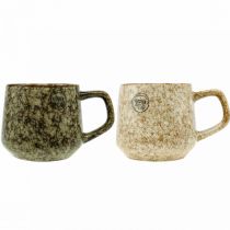 Tazza in gres con manico marrone, beige 9,5 cm 2 pezzi
