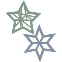Prodotto Stelle decorative in legno blu, stelle in legno verdi Natale 4cm mix 36 pezzi