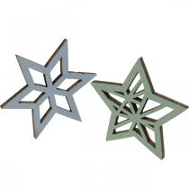 Prodotto Stelle decorative in legno blu, stelle in legno verdi Natale 4cm mix 36 pezzi