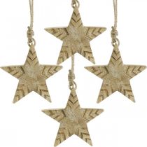 Prodotto Stella in legno di mango natura, decorazioni dorate per albero di Natale 12cm 4 pezzi