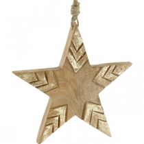 Prodotto Stella in legno di mango natura, stella in legno dorata Natale 19,5 cm 3 pezzi