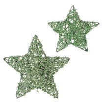 Prodotto Set di stelle decorative in filo metallico verde, due misure, 10 cm, 12 pezzi
