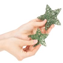 Prodotto Set di stelle decorative in filo metallico verde, due misure, 10 cm, 12 pezzi