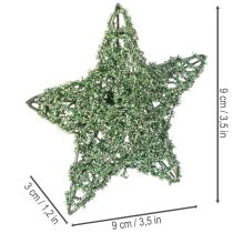 Prodotto Set di stelle decorative in filo metallico verde, due misure, 10 cm, 12 pezzi