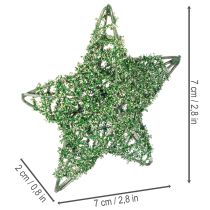 Prodotto Set di stelle decorative in filo metallico verde, due misure, 10 cm, 12 pezzi