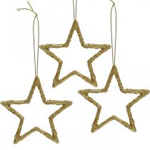 Ciondolo stella decorazione natalizia glitter oro 7,5cm 40p
