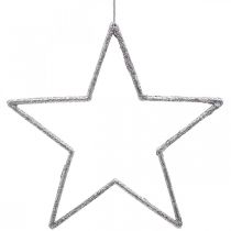 Ciondolo stella decorazione natalizia glitter argento 17,5 cm 9 pezzi