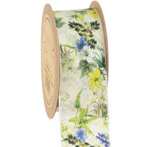 Prodotto Nastro in tessuto con fiori nastro decorativo verde blu giallo 40mm 15m