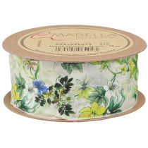 Prodotto Nastro in tessuto con fiori nastro decorativo verde blu giallo 40mm 15m