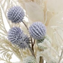 Foglia d&#39;argento globo cardo felce fiori artificiali crema mazzo 56 cm