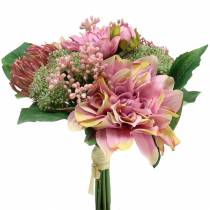 Prodotto Bouquet dalia e protea, fiori di seta, decoro estivo L25cm