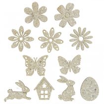 Prodotto Decorazione in legno, pezzi sparsi primavera Pasqua bianco 2–4cm 64p