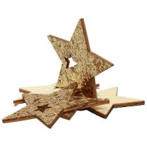 Decorazione sparsa Stelle di legno di Natale natura glitter oro 5 cm 72p