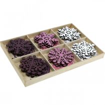 Prodotto Fiocchi di neve di legno Addobbi Bianco viola rosa 8cm 36pz