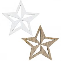 Decoro stelle in legno spruzza Natale bianco/natura 3,5cm 48p