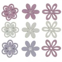 Fiori in legno decorazione sparsi boccioli viola/rosa/bianco Ø3.5cm 48p