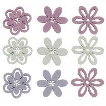 Fiori in legno decorazione sparsi boccioli viola/rosa/bianco Ø3.5cm 48p
