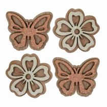 Prodotto Decorazione in legno fiori/farfalle bianco/rosa Ø4cm 36p