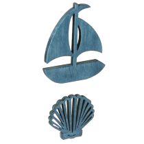 Prodotto Pezzi sparsi Decorazione in legno Conchiglia Barca Blu Bianco 2,5/4cm 72 pezzi
