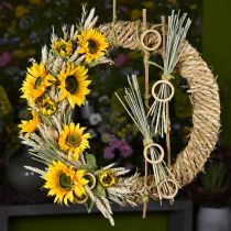 Ghirlanda di paglia intrecciata Ø54cm Ghirlanda decorativa rustica su anello di legno