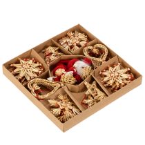 Prodotto Set di ornamenti in paglia per albero di Natale, figure e stelle da 6 cm, 30 pezzi