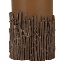 Prodotto Candela a colonna con decorazione a rami, candela marrone caramello 150/70 mm 1pz