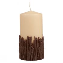 Prodotto Candela a colonna con rami decorativi candela rustica beige 150/70 mm 1 pezzo