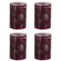 Prodotto Candele a colonna rosso bordeaux, 70x100 mm, set da 4, colore pieno, rustiche, lunga durata di combustione