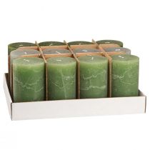 Prodotto Set di candele a colonna, 3 colori, verde, candele in tinta unita, decorazione da tavola, 70x120 mm, 12 pezzi