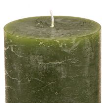 Prodotto Set di candele a colonna, 3 tonalità di verde, interamente tinte, candele decorative per la decorazione della tavola e il benessere, 70x80 mm, 12 pezzi
