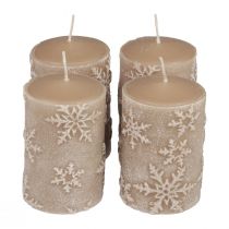 Prodotto Candele a colonna candele beige fiocchi di neve 100/65mm 4 pezzi