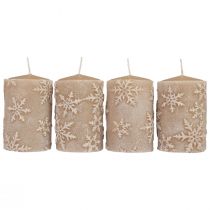 Candele a colonna candele beige fiocchi di neve 100/65mm 4 pezzi