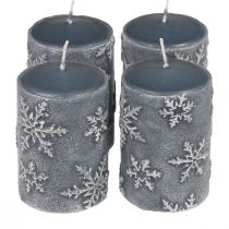 Candele a colonna candele blu fiocchi di neve 100/65mm 4 pezzi
