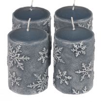 Prodotto Candele a colonna candele blu fiocchi di neve 100/65mm 4 pezzi