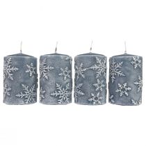 Candele a colonna candele blu fiocchi di neve 100/65mm 4 pezzi