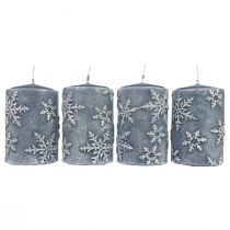 Prodotto Candele a colonna candele blu fiocchi di neve 100/65mm 4 pezzi