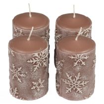 Candele a colonna candele rosa fiocchi di neve 100/65mm 4 pezzi