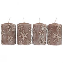 Candele a colonna candele rosa fiocchi di neve 100/65mm 4 pezzi