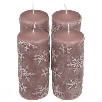 Candele a colonna candele rosa fiocchi di neve 150/65mm 4 pezzi