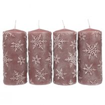Candele a colonna candele rosa fiocchi di neve 150/65mm 4 pezzi