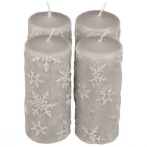 Candele a colonna candele grigie fiocchi di neve 150/65mm 4 pezzi