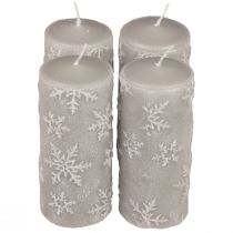 Prodotto Candele a colonna candele grigie fiocchi di neve 150/65mm 4 pezzi