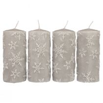 Candele a colonna candele grigie fiocchi di neve 150/65mm 4 pezzi