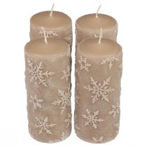 Candele a colonna candele beige fiocchi di neve 150/65mm 4 pezzi
