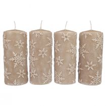 Candele a colonna candele beige fiocchi di neve 150/65mm 4 pezzi