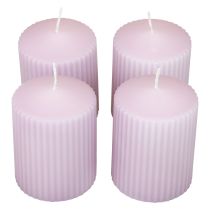 Candele a colonna decorazione candele scanalate lilla 70/90mm 4pz