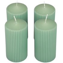 Prodotto Candele a colonna verde smeraldo con scanalature 70/130 mm 4 pezzi