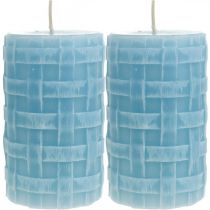 Candele in cera modello cesto, candele pilastro, candele Rustico azzurro 110/65 2pz