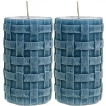 Candele pilastro blu, candele di cera rustiche, candele con motivo intrecciato 110/65 2pz