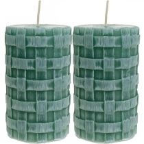 Candele con motivo intrecciato, candele a colonna Verde rustico, decorazione candela 110/65 2pz
